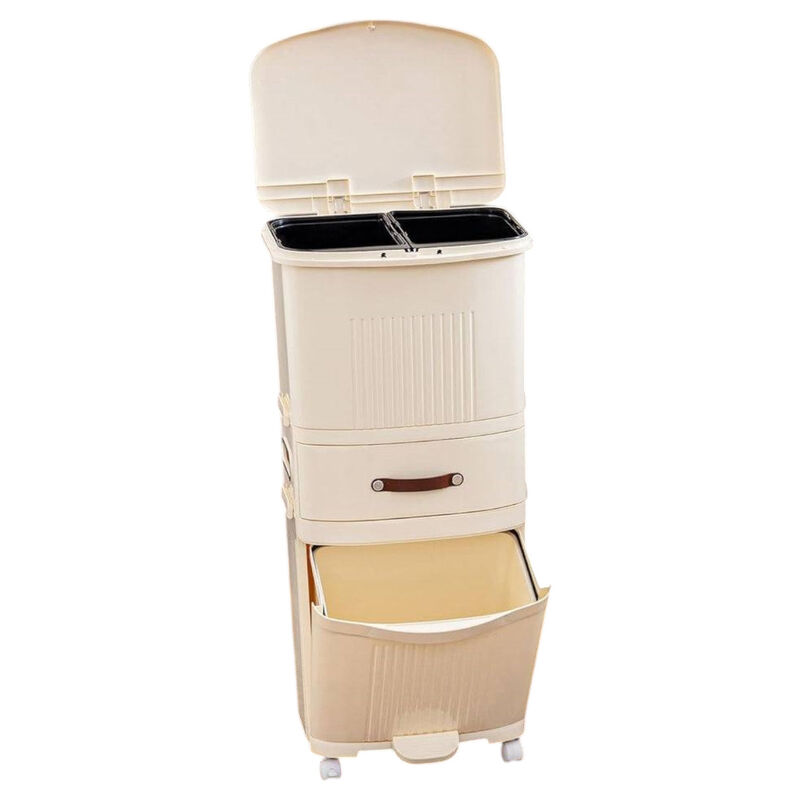 12-Gallon Elevated Trash Can Recycle Bin with Lid on Wheels