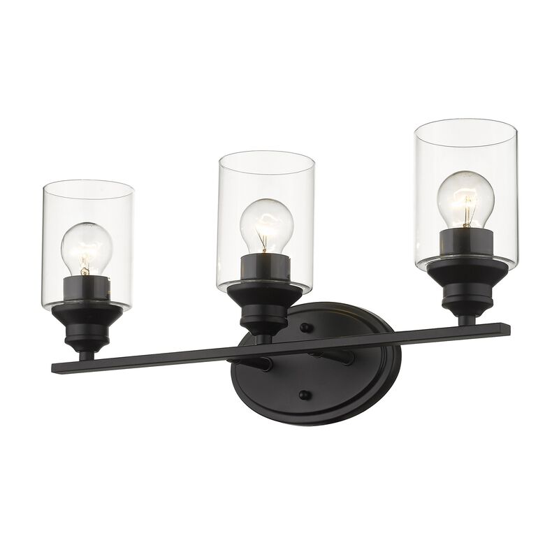 Hivvago Three Light Matte Black Wall Light with Clear Glass Shade