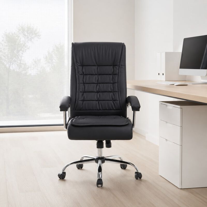 GOODSILO High Back Executive PU Leather Office Chair Ergonomic Swivel Desk Chair with Spring Seat, Chrome Arms, 350lbs Capacity for Home Office image number 3