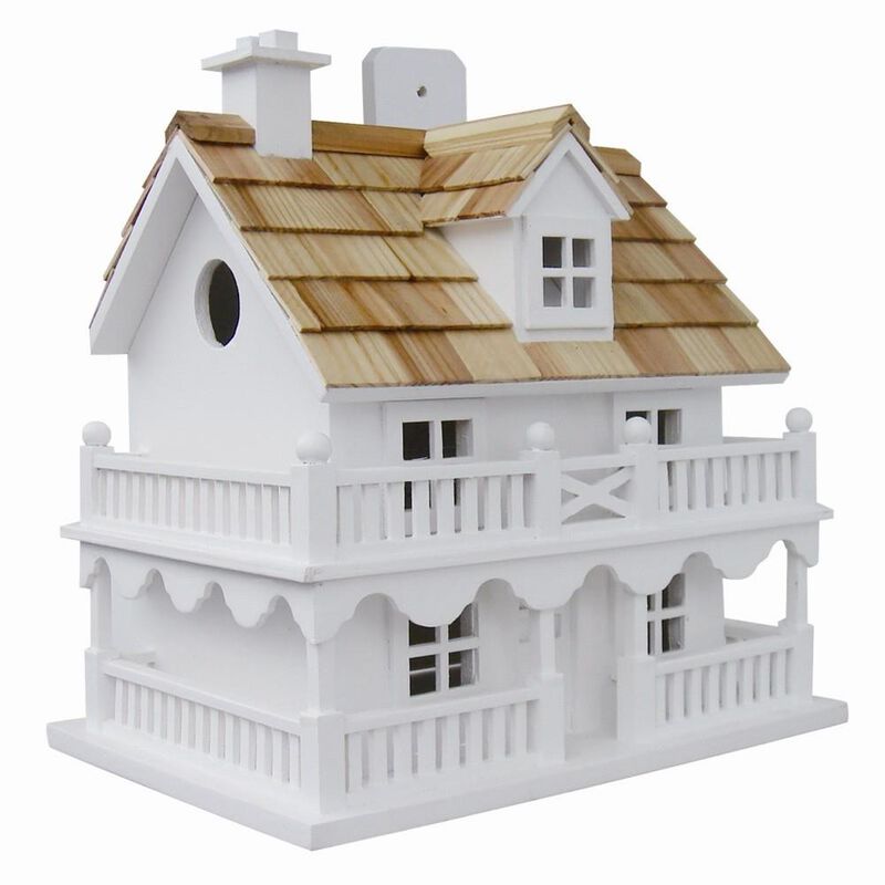 Hivvago White Cottage Style Wood Birdhouse with unpainted Nest Box Bird House