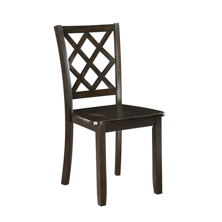 Ava 21 Inch Dining Chair Set of 2, Lattice Back, Brown Rubberwood Frame - Benzara