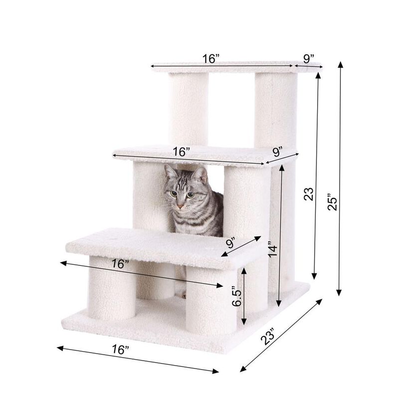 Armarkat 3 Step Real Wood Cat Step Stairs Ramp, 25 Height Dogs Climber And Kitten Steps