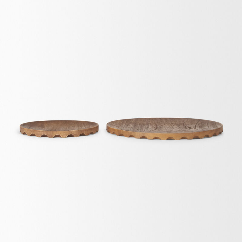 HomeRoots Set of Two Natural Light Brown Round Wood Handmade Serving Trays image number 3