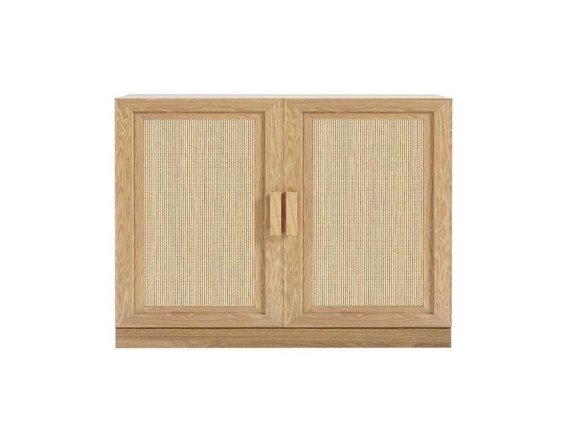 62’’ Wood Grain 6-Story Decorative Storage Cabinet with Wicker Door