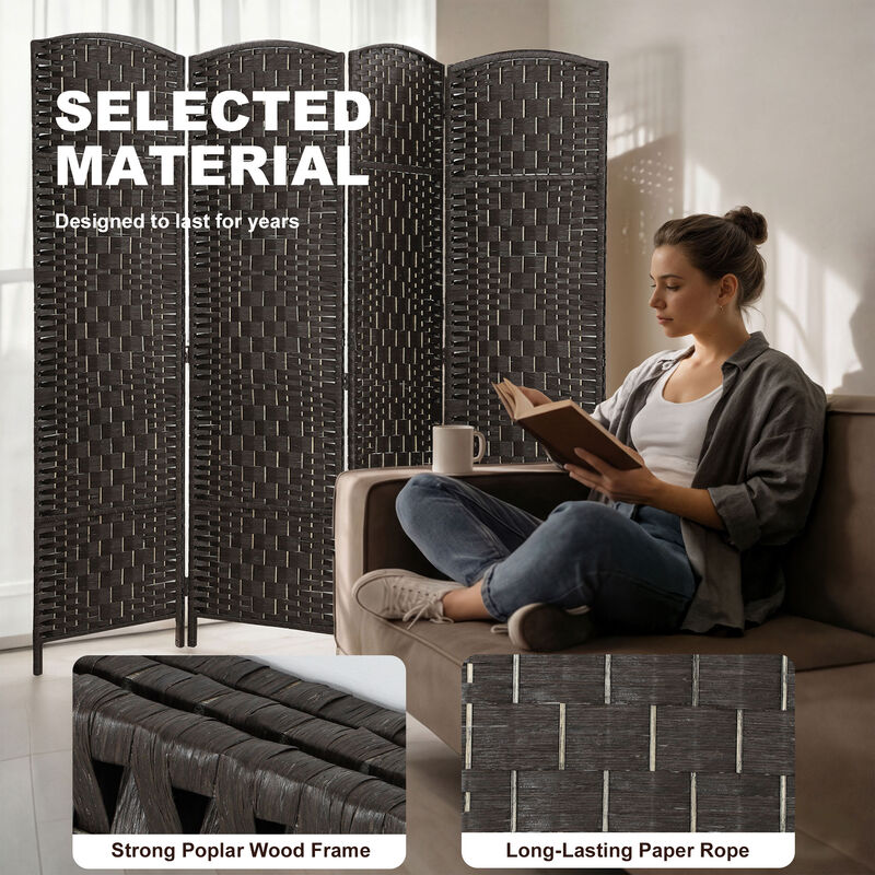 Hivvago 4-Panel Woven Privacy Screen for Home and Office image number 5