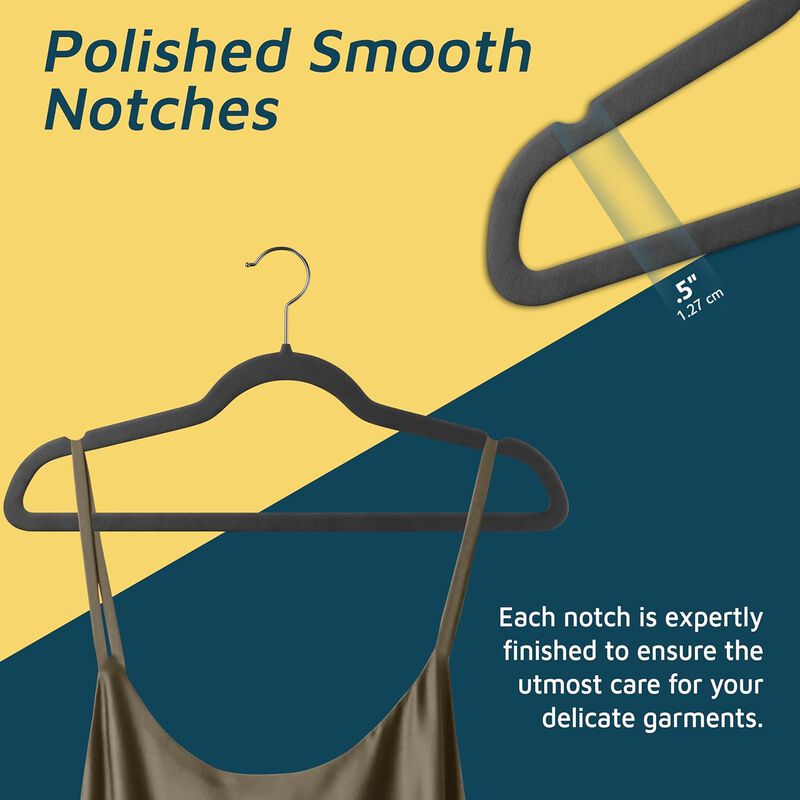 Velvet Clothes Hangers &ndash; with 360 Degree Swivel Hook and Non-Slip Shoulder Notch, Holds Up to 10 lbs, Heavy Duty Hanger Set, for Organizing Suit, Dress, Coat, and Clothes, Pack of 5, Gray image number 3