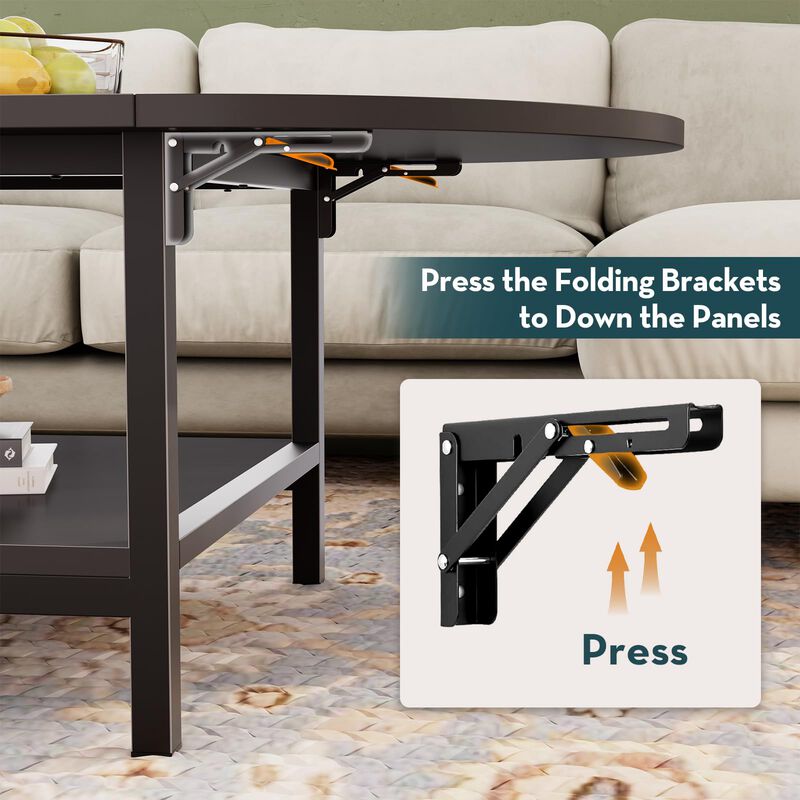 SAYGOER Black Coffee Table Modern Extended Coffee Tables with Storage for Living Room 2-Tier Unique Center Table with Two Foldab