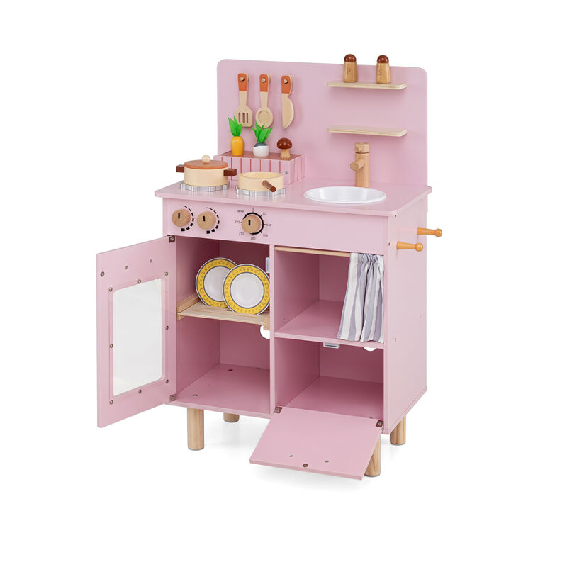 Kids Toddler Wooden Play Kitchen Set with Stove Sink Faucet image number 2
