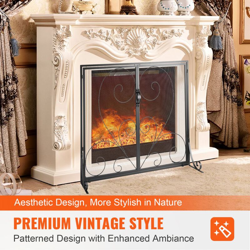 Single Panel Fireplace Screen with Door, Sturdy Iron Mesh Fire Guard for Indoor Hearth-Black image number 6