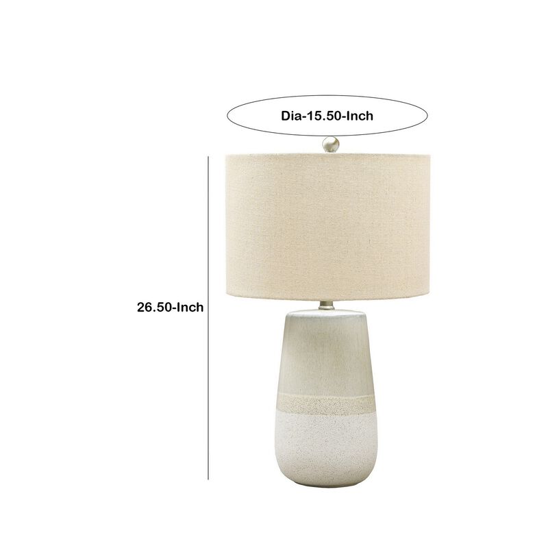 Speckled Ceramic Base Table Lamp with Drum Shade, Beige - Benzara