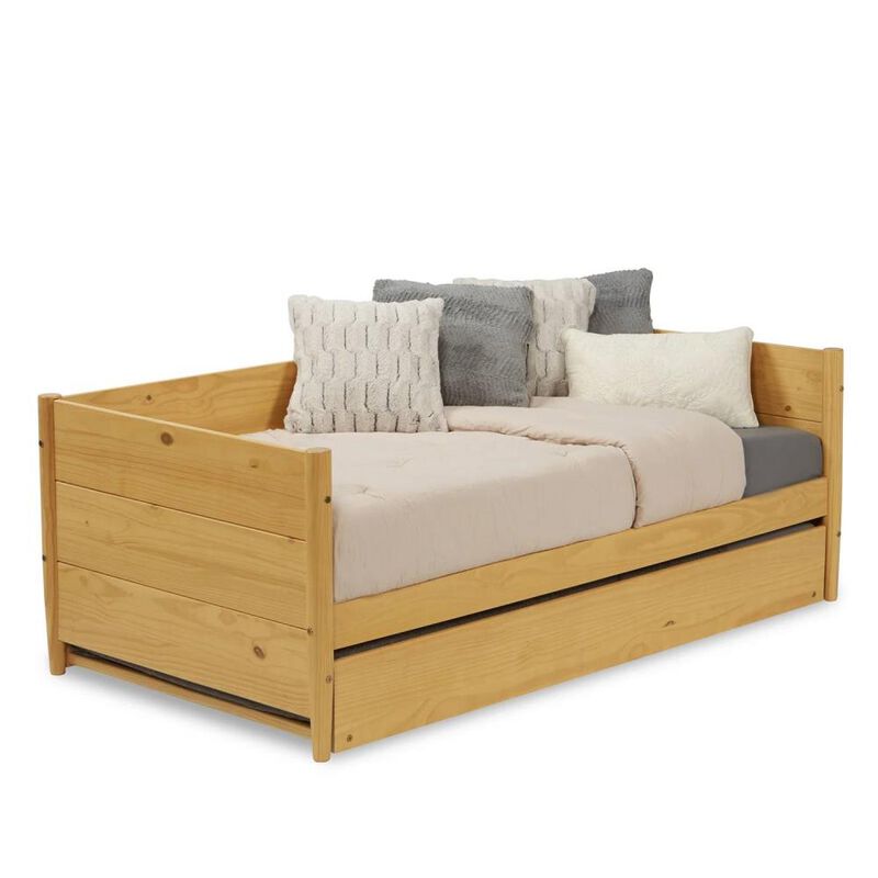 Hivvago Twin Solid Wood Daybed with Roll Out Trundle Bed Frame