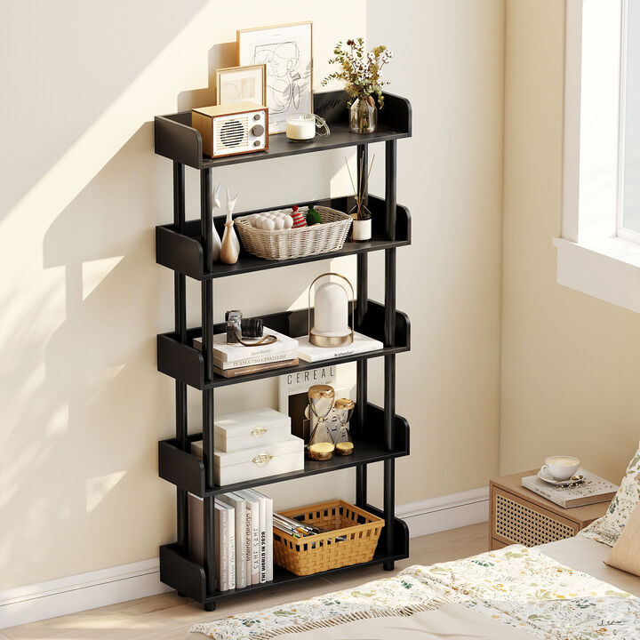 5-Tier Industrial Bookcase, Open Storage Shelf for Living Room Office