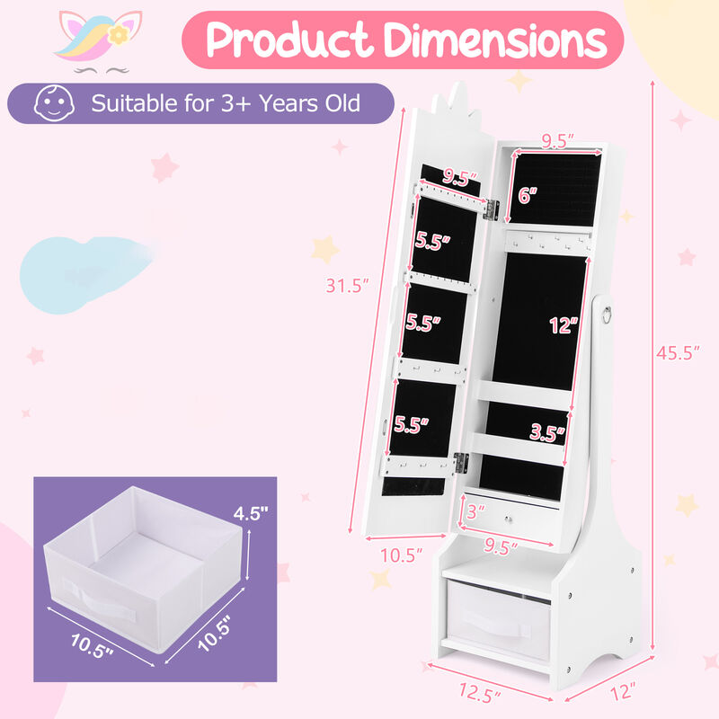 Princess Vanity Table and Stool Set for Kids with Mirror and Jewelry Storage image number 2