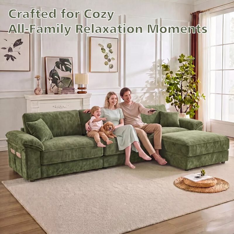 Vipbear 118" Modular L-Shaped Cloud Couch with Movable Ottoman, Chenille Sectional Sofa Living Room image number 7