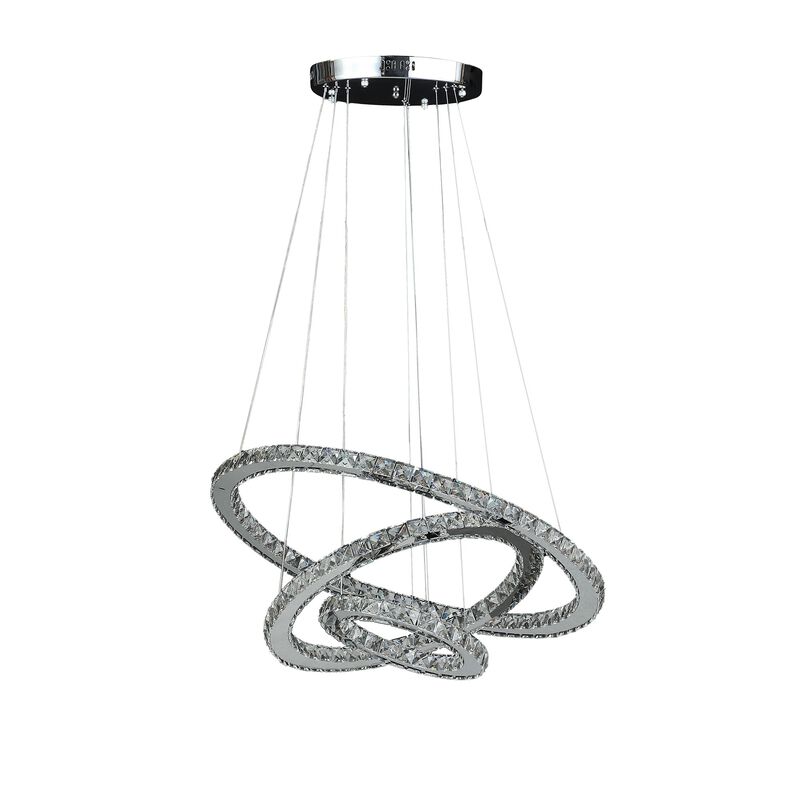 12-47 Inch Adjustable Chandelier, Offset Circle Design Silver Chrome Finish - Benzara