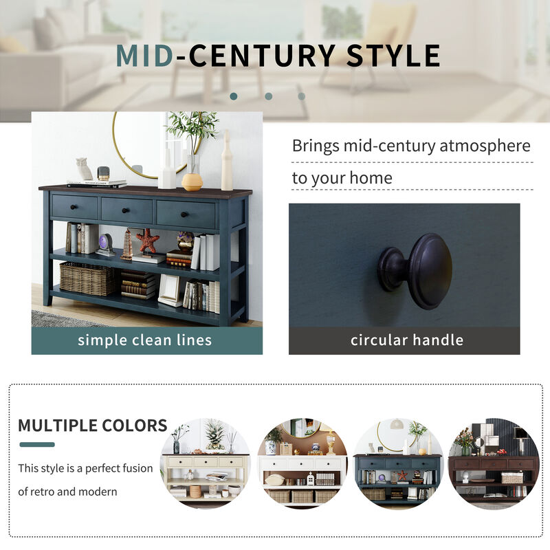 Whisen Modern Design Console Table with 3 Drawers and 2 Open Shelves - Espresso