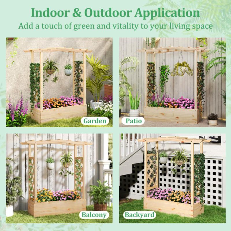 Hivvago Wooden Raised Garden Bed Planter Box with Trellis and Hanging Roof