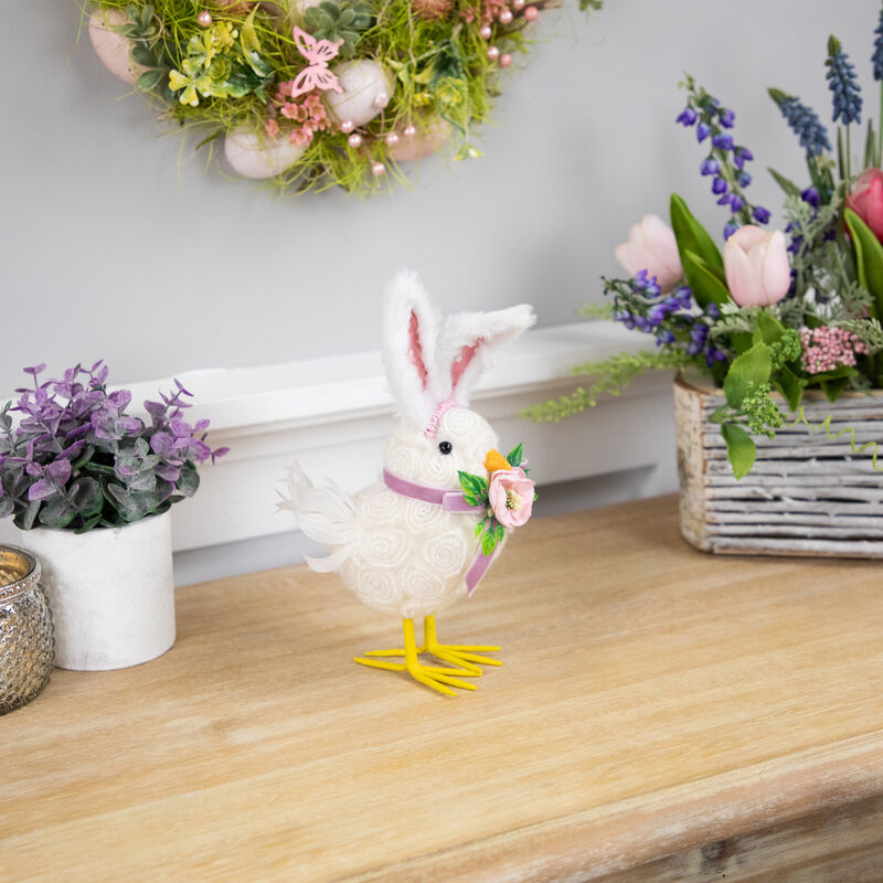 Floral Easter Chick with Rabbit Ears Figurine - 8.75" - White