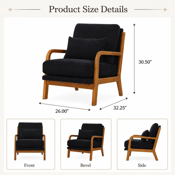 GOODSILO Mid-Century Modern Wooden Lounge Chair with Nubby Upholstery, High-Density Foam Cushion for Home and Office Use