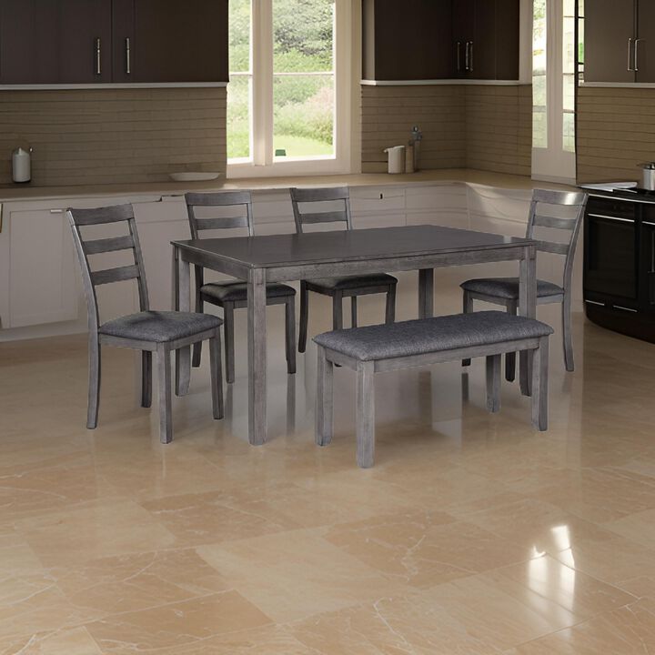 6 Piece Wooden Dining Table Set with Padded Chairs and Table, Gray