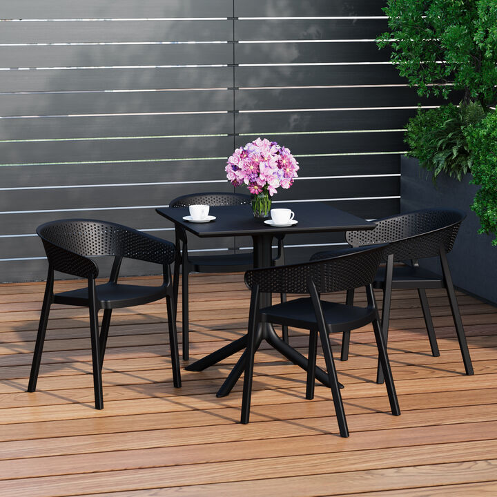 WestinTrends 5-Piece Outdoor Resin Square Patio Dining Table Set with Stackable Patio Dining Chairs
