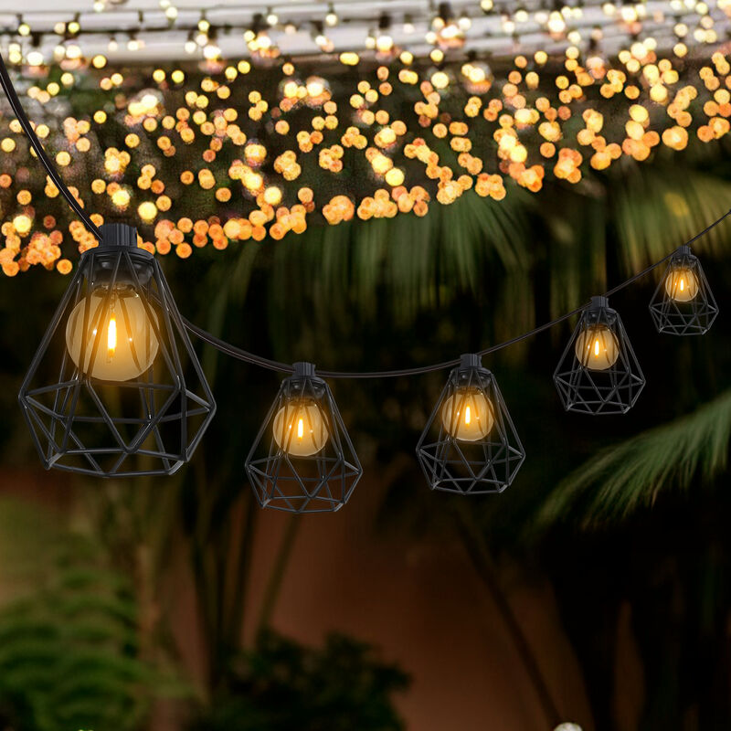 10-Light Indoor/Outdoor 10 ft. Contemporary Transitional LED G40 Diamond Cage String Lights image number 1