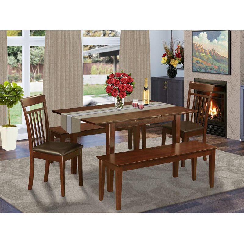 5 Pc Dining room set with bench - Table with 2 Dining Chairs and 2 Benches
