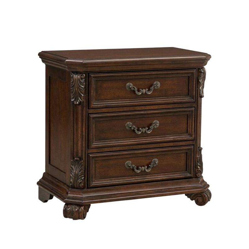 Cognac Nightstand with 3 Drawers and Traditional Style image number 0