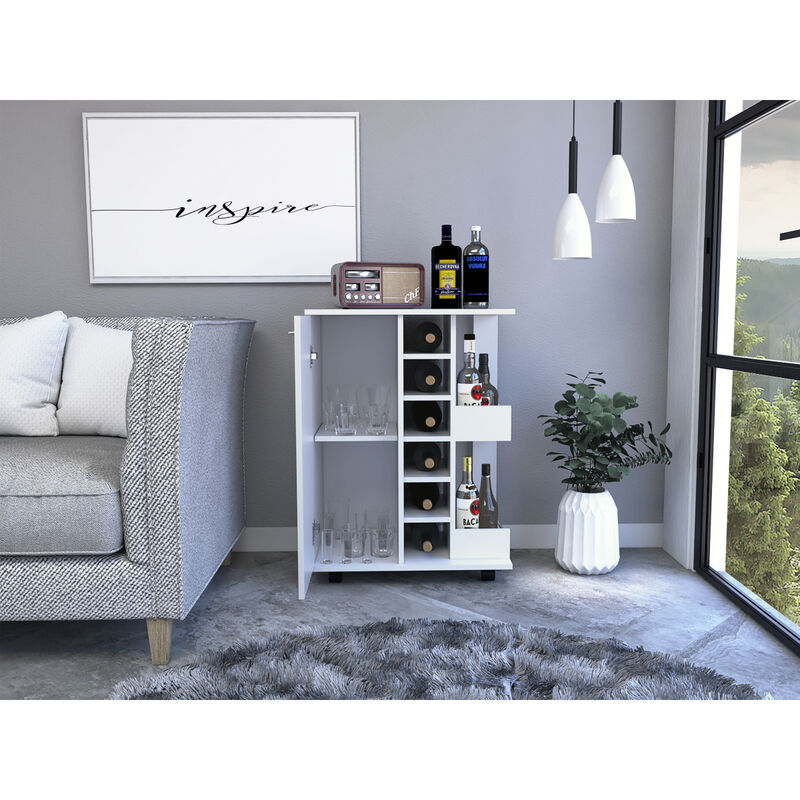 Streamdale Bartlet 2-Shelf 6-Bottle Bar Cart With Division White