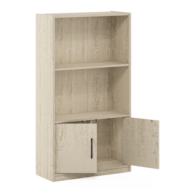 Furinno Gruen 3-Tier Open Shelf Bookcase with 2 Doors Storage Cabinet, Metropolitan Pine