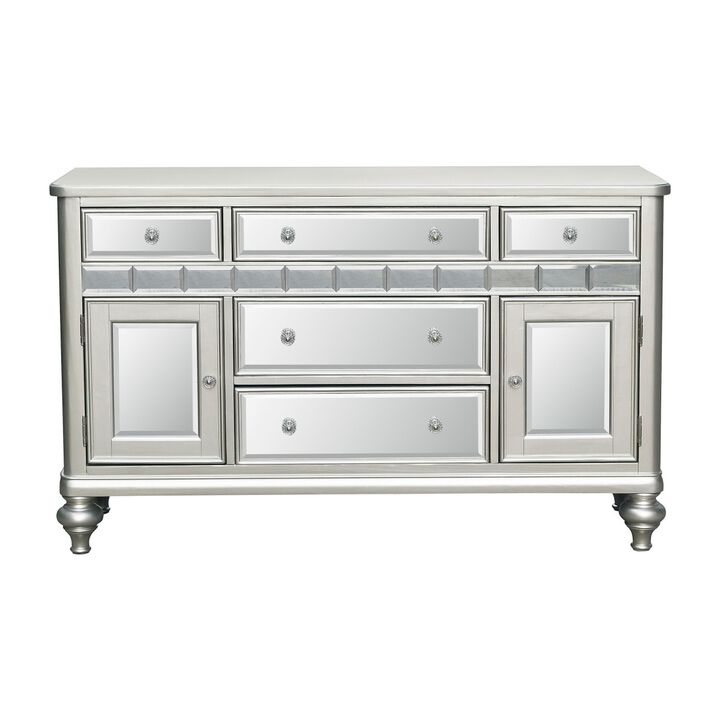 Sparkling Silver Finish Mirrored 1pc Server of 5x Drawers 2x Cabinets Ultra-Modern Style Dining Room
