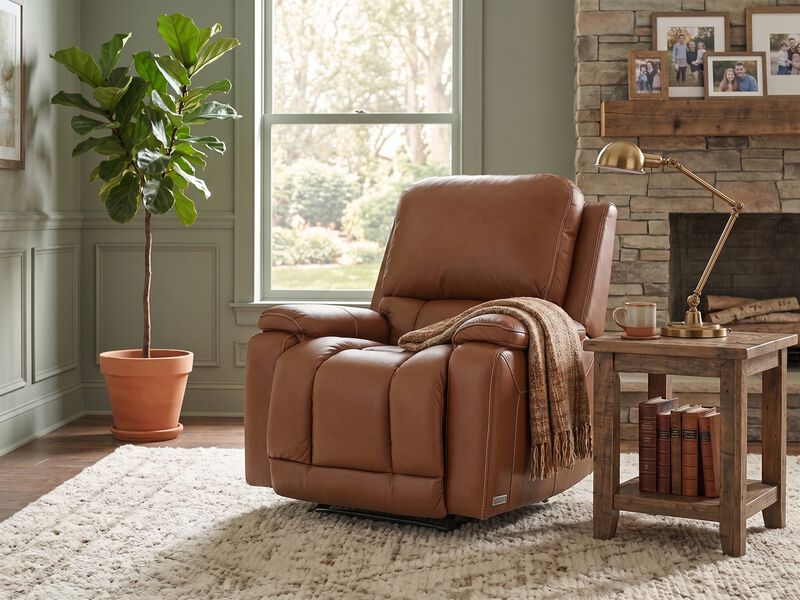 Greyson Caramel Leather Power Rocking Recliner with Adjustable Headrest & Lumbar image number 1