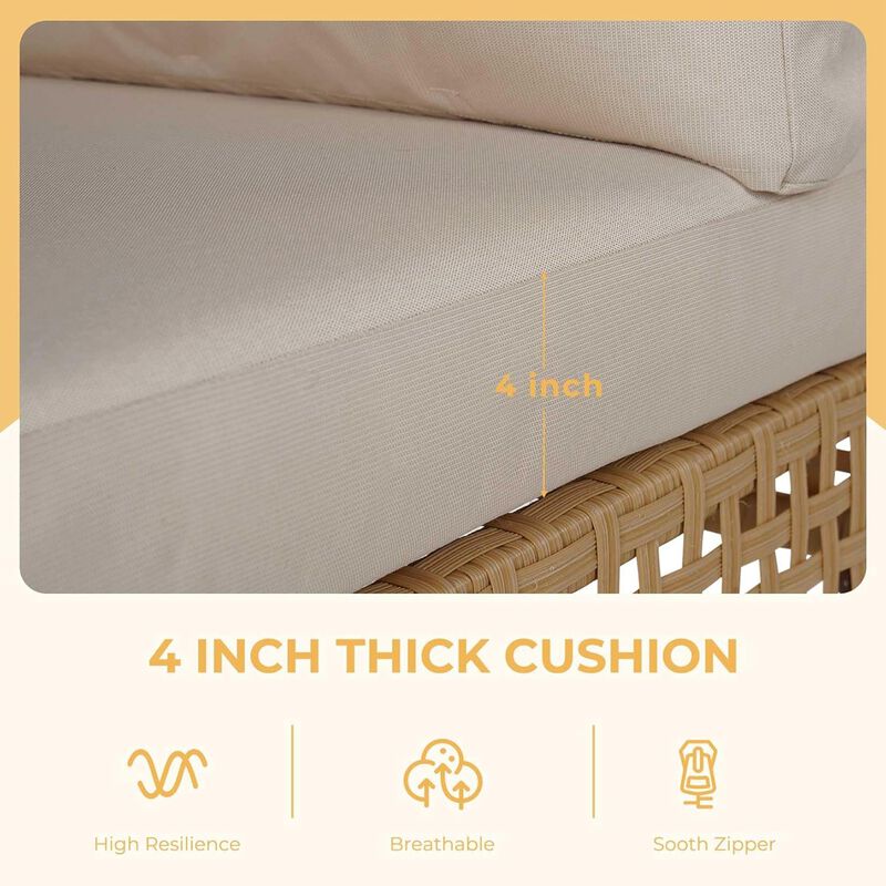 Mondawe Outdoor All Iron Detachable Rattan Corner Sofa Set,UV Resistant Waterproof Pad Sofa Set