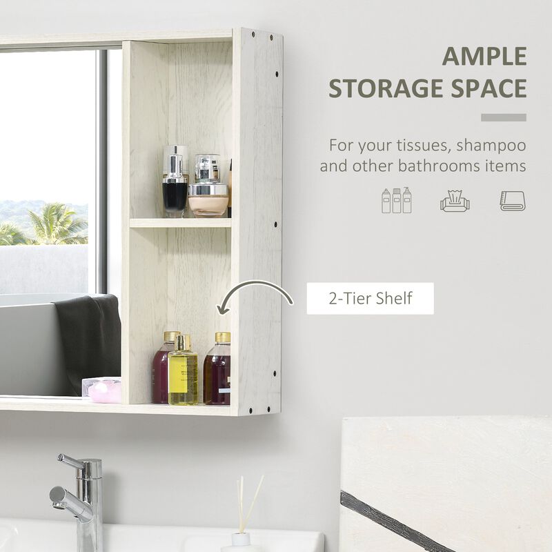 White Bathroom Storage: 31.5x25.5" Mirrored 2-Tier Wall Cabinet