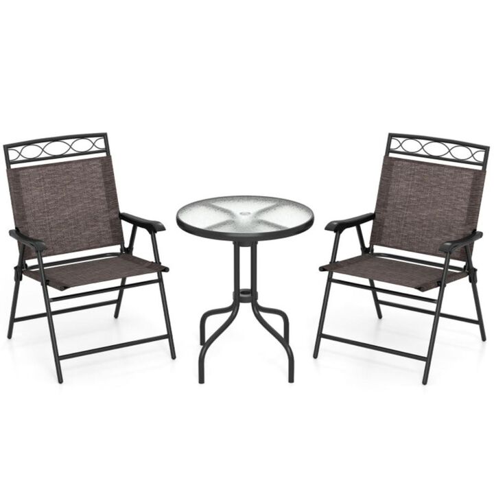 Hivvago 3 Pieces Outdoor Bistro Dining Furniture Set with Umbrella Hole