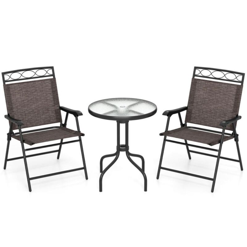 Hivvago 3 Pieces Outdoor Bistro Dining Furniture Set with Umbrella Hole