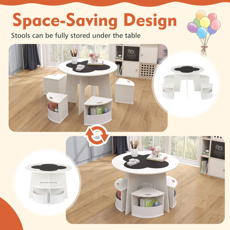 Kids 5-Piece Table and Chair Set with Storage Stools, Perfect for Activities