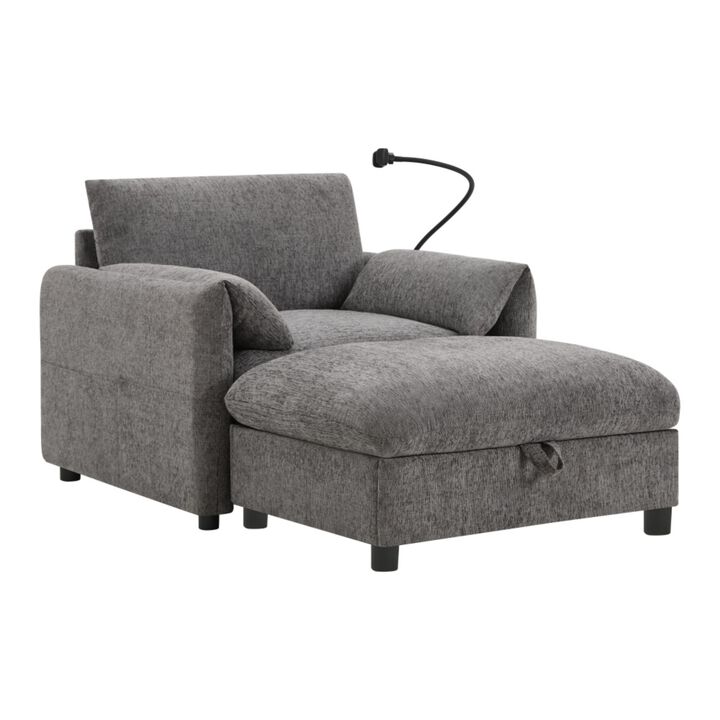 Kiple Modern Chenille Accent Chair & Ottoman Set