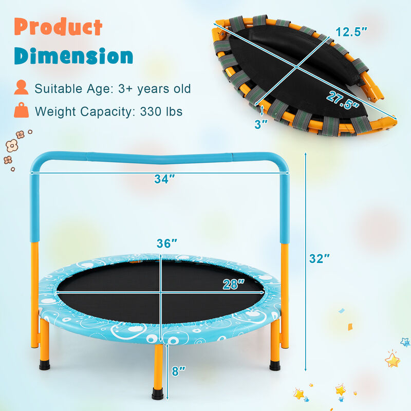 Kids Rebounder Trampoline with Covered Safety Handrail for Exercise and Play image number 2