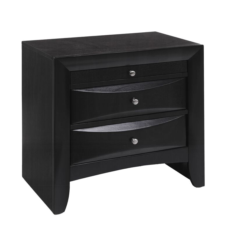 Queen Bedroom Set, Black Wood, 3 Piece Set with 2 Nightstands image number 5