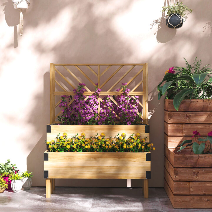 Hivvago 2-Tier Wooden Raised Garden Bed with Trellis