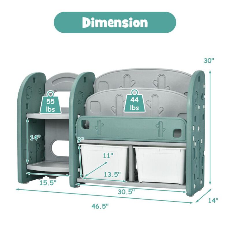 Hivvago Kids Toy Storage Organizer with 2-Tier Bookshelf and Plastic Bins