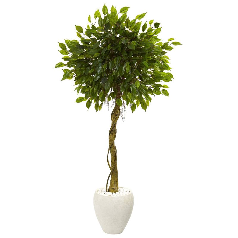 Nearly Natural Ficus Tree in White Planter UV Resistant (Indoor/Outdoor)
