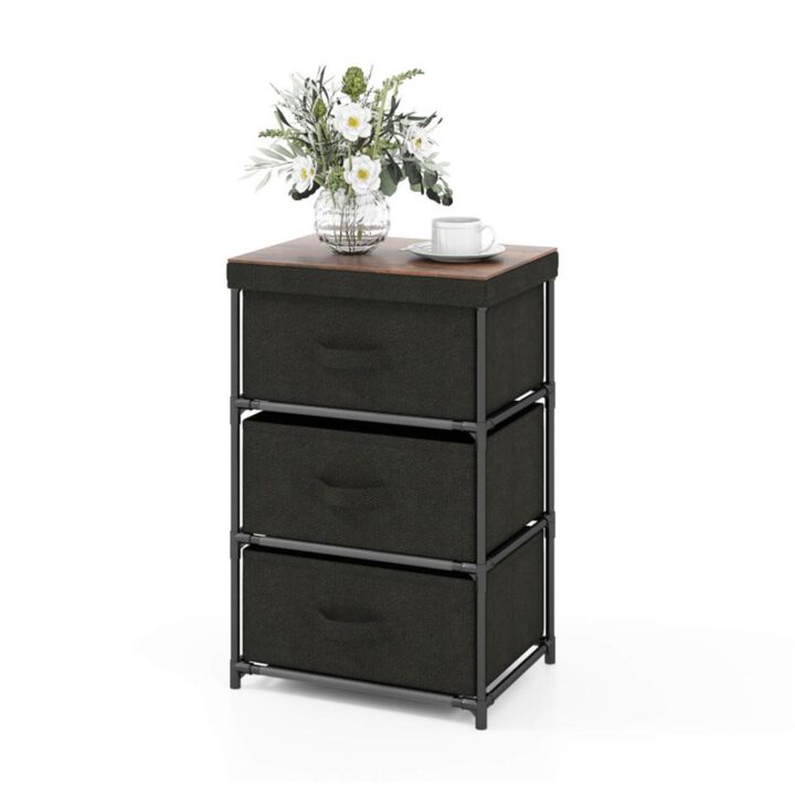 Hivvago 3-Tier Fabric Nightstand with Sturdy Metal Frame