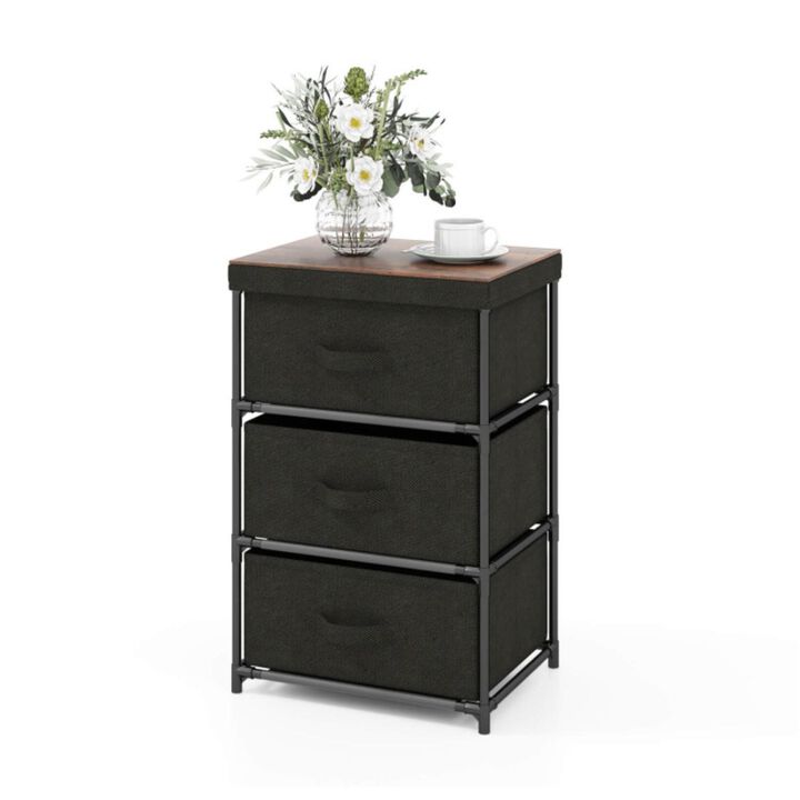 Hivvago 3-Tier Fabric Nightstand with Sturdy Metal Frame-Black