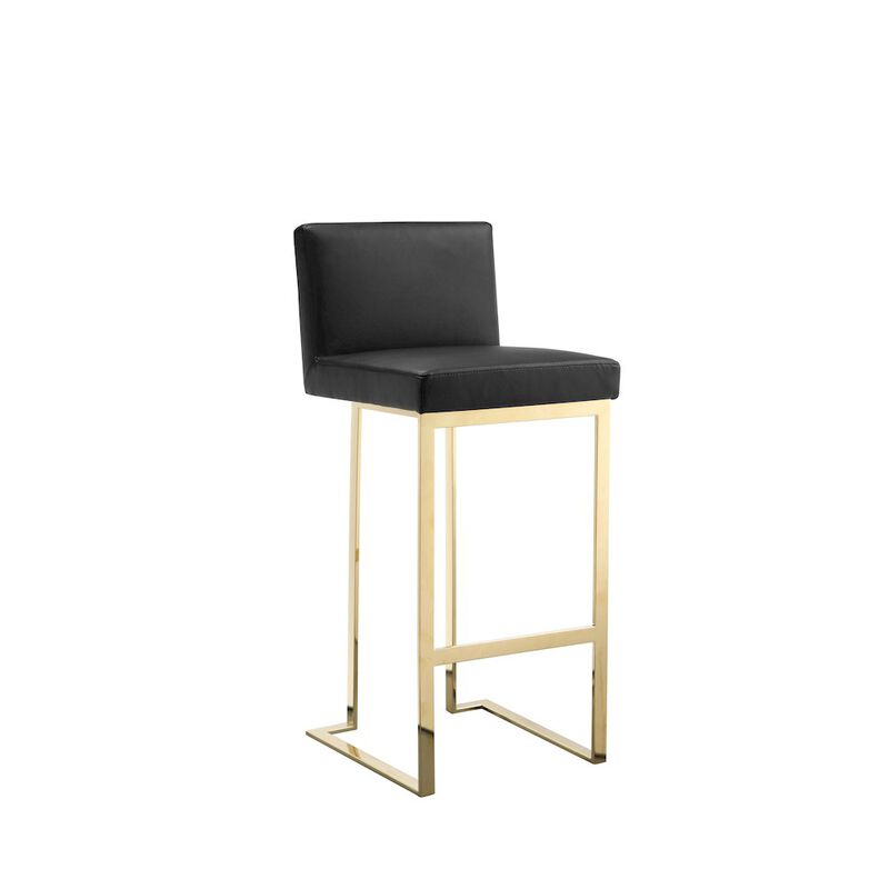 Pangea Home Dexter Bar Stool Faux Leather Black & Gold