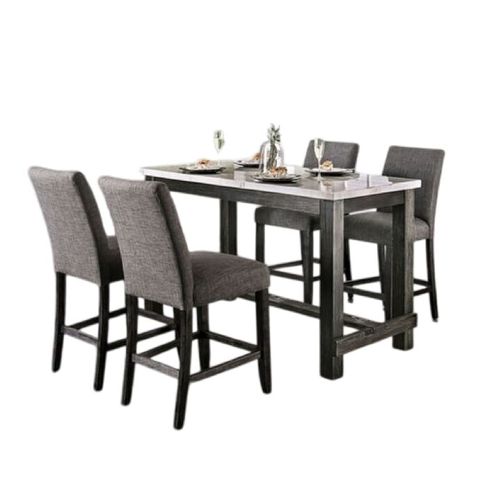 Bruce 5pc Counter Height Set, Marble Top, Trestle Base, Chairs