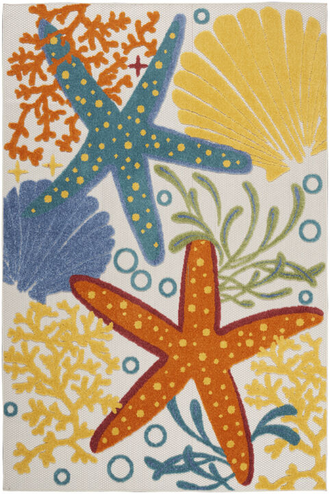 HomeRoots 6' X 9' Blue Yellow And Orange Starfish Indoor Outdoor Area Rug