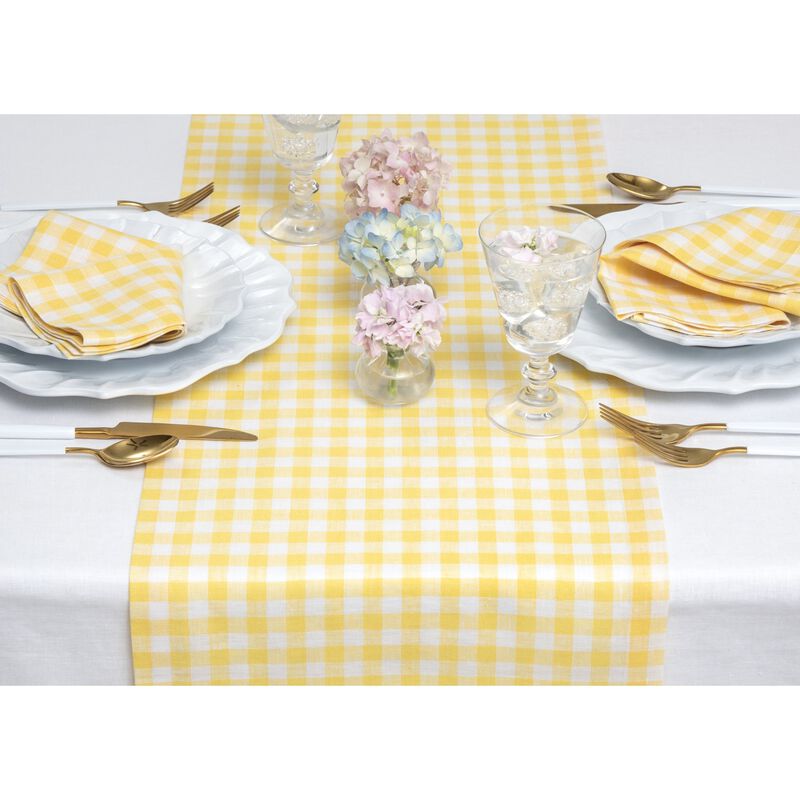 Solino Home Gingham Check 100% Linen Table Runner &ndash; Handcrafted, Machine Washable, Perfect for Holiday and Everyday Dining