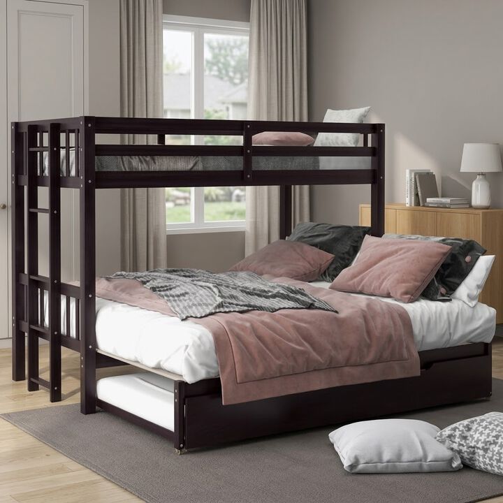 Whisen Twin over Pull-out Bunk Bed with Trundle, Pine Wood, for Kids Teens Bedroom